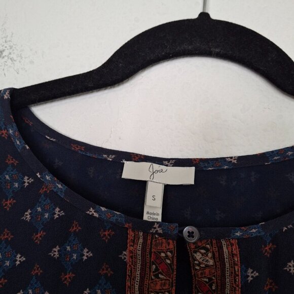 Joie Silk Babydoll Blouse Sz S Sheer Boho Western Aztec Coastal Cowgirl Artsy - Picture 9 of 14
